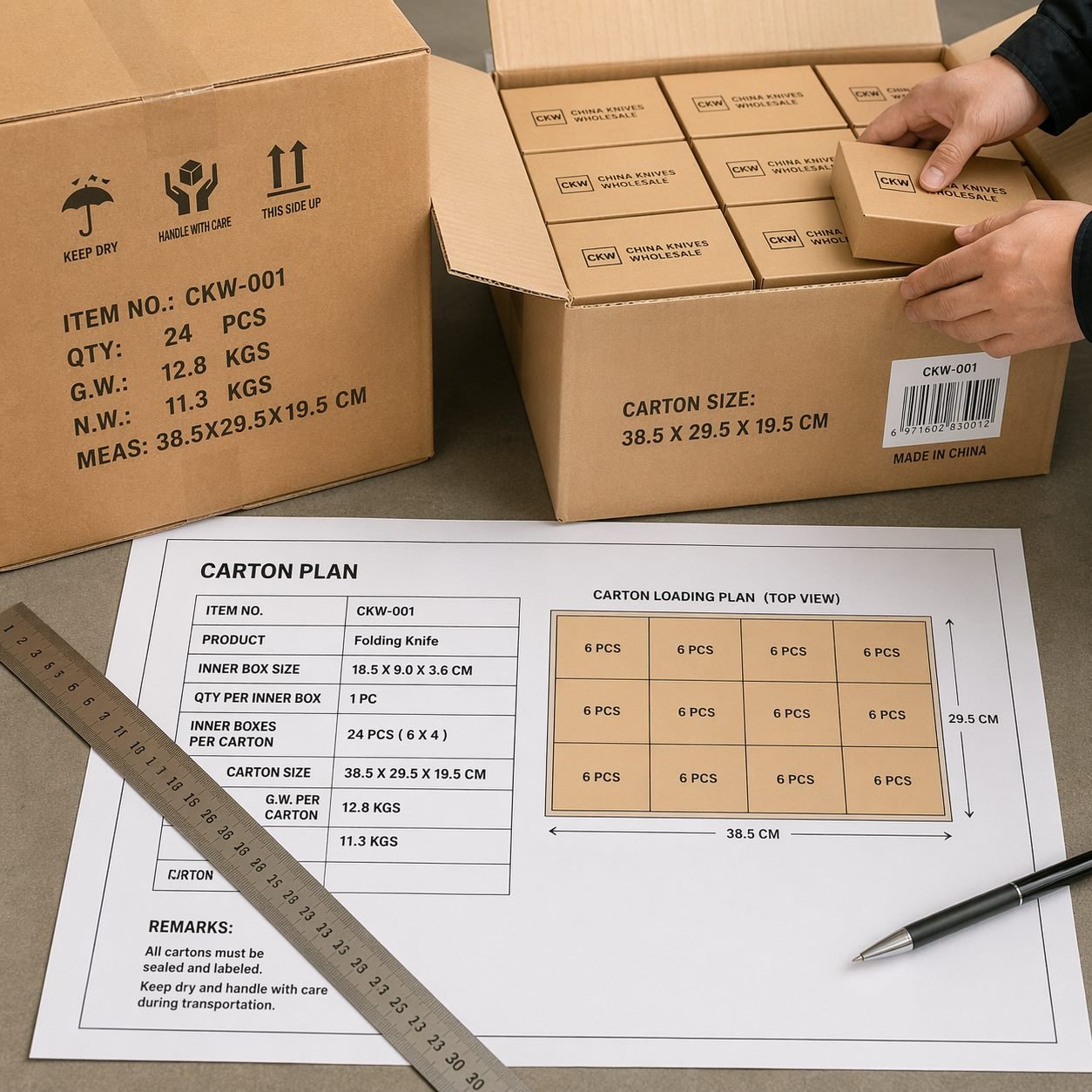 Carton quality sheet for wholesale knife order review