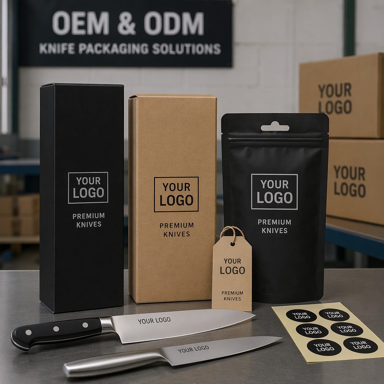 China knives wholesale OEM packaging program with boxes labels and insert cards