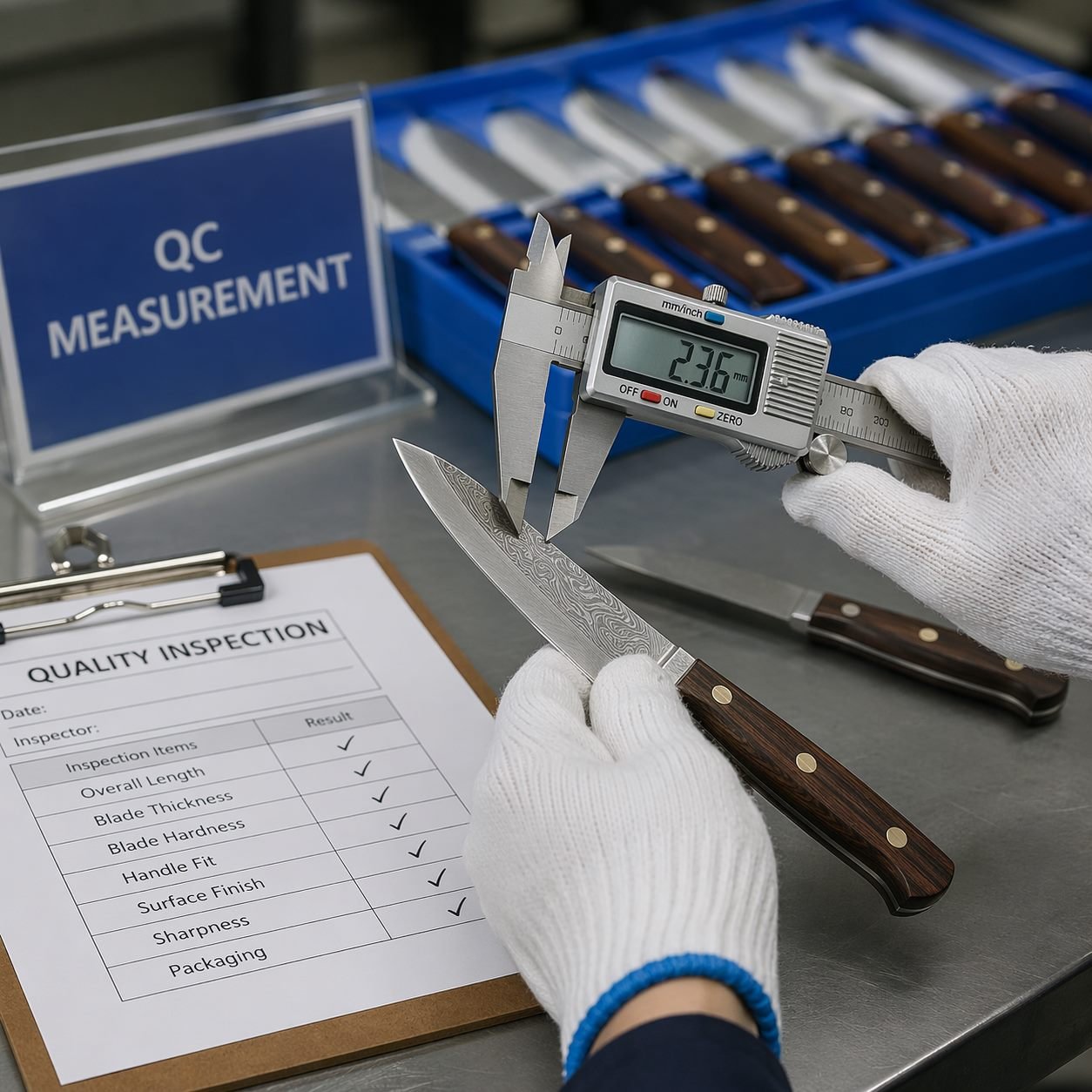 Knife QC measurement for wholesale sample review